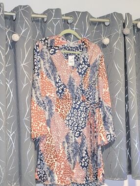 Cato Mixed Animal Print Wrap Dress in Navy & Coral